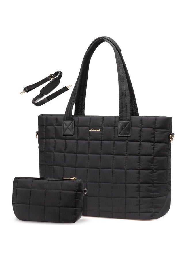 Lovevook LOVEVOOK Tote Bag for Women, Large Puffer Tote Bag with Zipper Fits 15.6" Laptop Bag, Quilted Light Work Bag for Women Purse Handbag for Travel Gym Weekend, Black  - Image 1