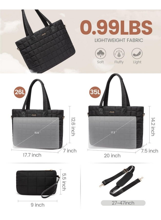 Lovevook LOVEVOOK Tote Bag for Women, Large Puffer Tote Bag with Zipper Fits 15.6" Laptop Bag, Quilted Light Work Bag for Women Purse Handbag for Travel Gym Weekend, Black  - Image 4