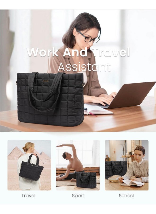 Lovevook LOVEVOOK Tote Bag for Women, Large Puffer Tote Bag with Zipper Fits 15.6" Laptop Bag, Quilted Light Work Bag for Women Purse Handbag for Travel Gym Weekend, Black  - Image 2