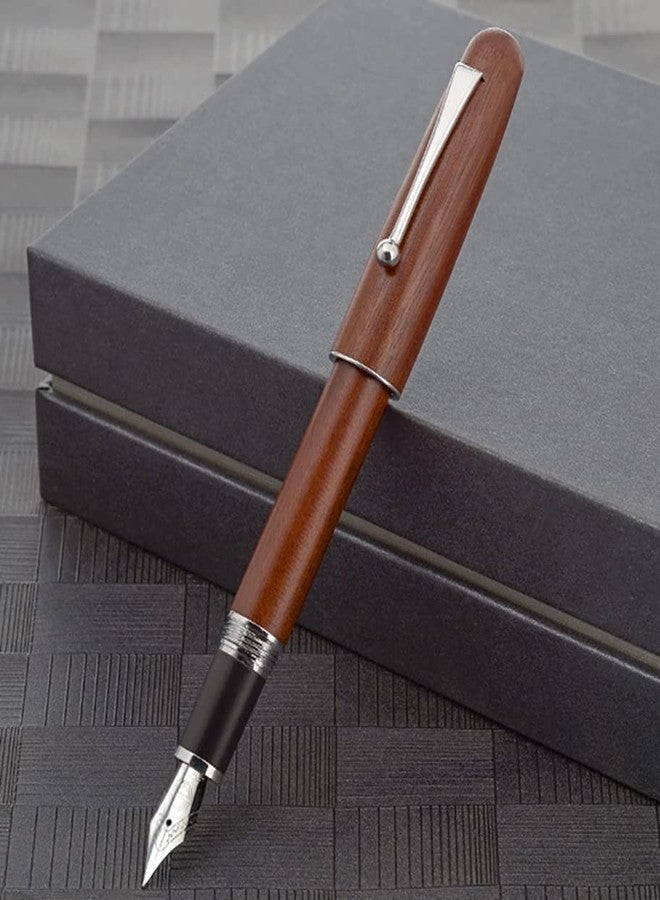 Gullor Natural Wood Fountain Pen Medium Nib with Ink Converter, Screw Cap Silver Clip - Image 5