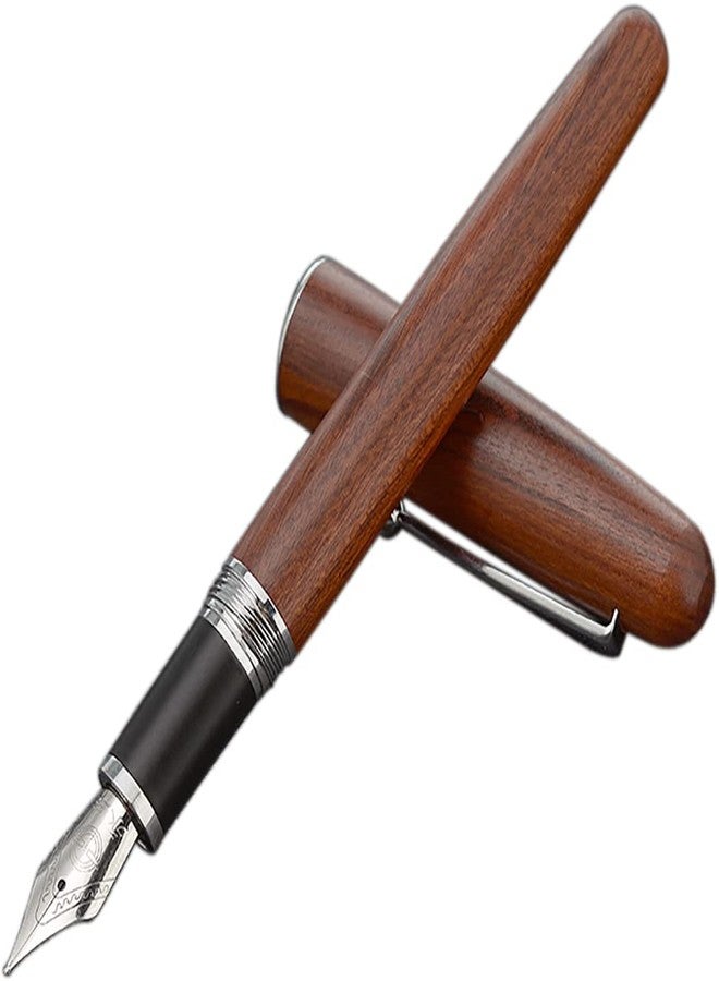 Gullor Natural Wood Fountain Pen Medium Nib with Ink Converter, Screw Cap Silver Clip - Image 1