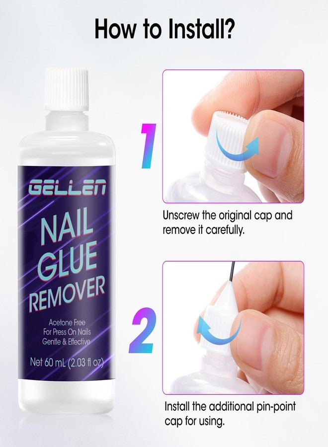 Gellen Press On Nail Remover: Pinpoint Glue Remover 2.03 Fl.oz, Non Acetone Gentle Press on Removal for Quick Dry Strong & Solid Glue, Gel Glue Off for Fake Nail Tip - Image 2