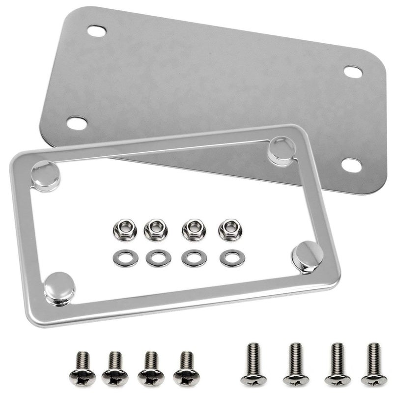 LFPartS Motorcycle Stainless Steel License Plate Frame  Motorcycle License Backing Plate Set