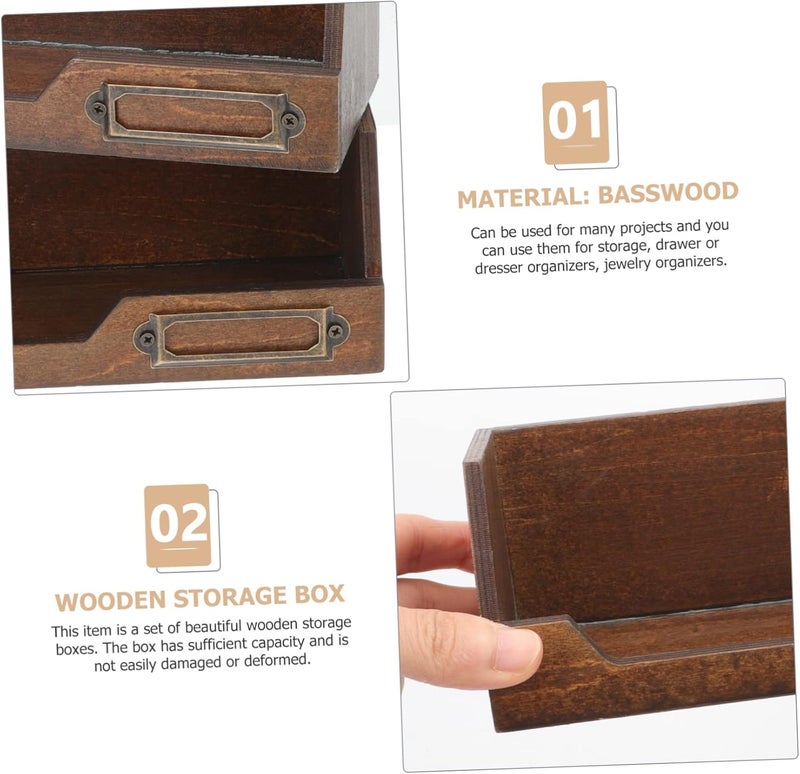 Wooden Tape Storage Box Set 2pcs Retro Craft Organizer Dual-Layer Design Handmade Wooden Storage for Crafts and Office Supplies - Image 4