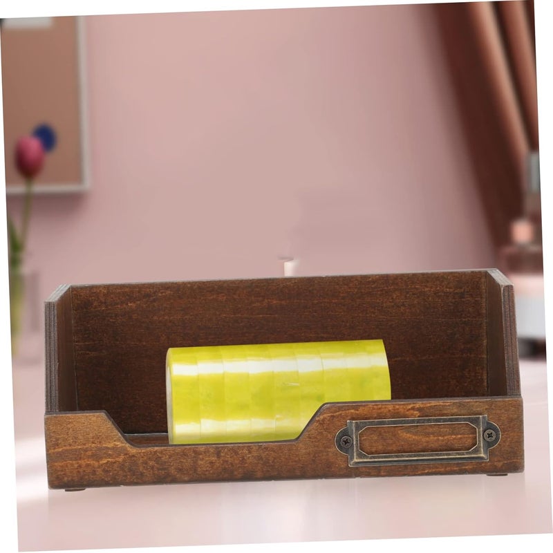 Wooden Tape Storage Box Set 2pcs Retro Craft Organizer Dual-Layer Design Handmade Wooden Storage for Crafts and Office Supplies - Image 3