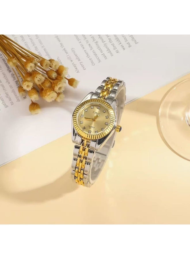 Jusen Luxury Women's Watch Gift Set - Gold and Silver Stainless Steel Quartz Watch with 2 Crystal Bands, Elegant Jewelry Gift Box for Birthdays and Anniversary - Image 3