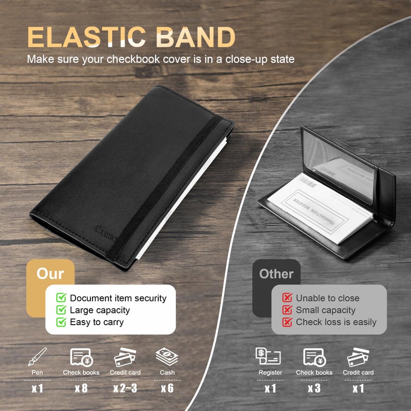 CASMONAL Checkbook Covers for Personal Checkbook Holder RFID Blocking Premium Leather Checkbook Cover for Duplicate Checks - Image 3