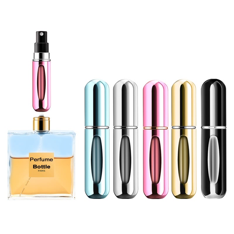 Yamadura Portable Mini Perfume Atomizer Bottle Refillable Spray Scent Pump Case Travel Atomizer 5ml 5 Pack Pink Gold Black Silver Blue