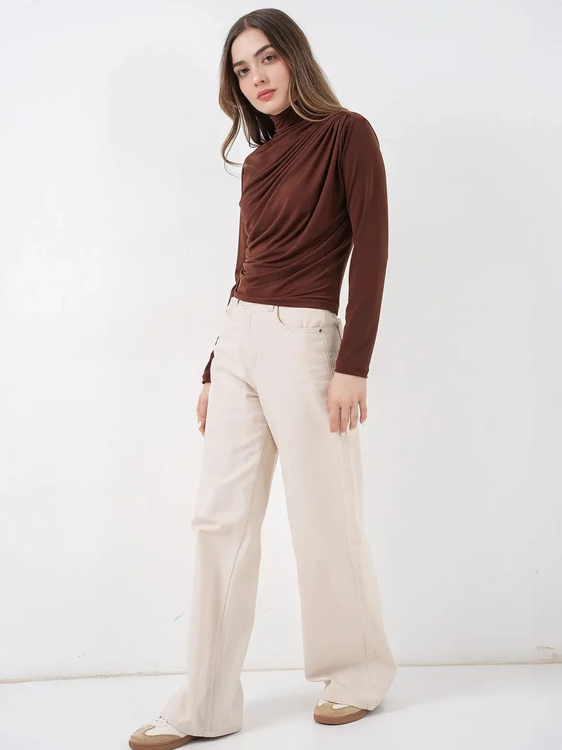 بيغ دارت BDART Fitted Turtleneck Blouse with Drape Detail