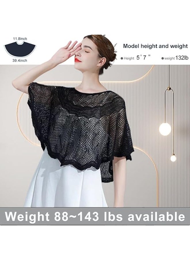 SUNSAR Knitted Sun-Proof Shawl with Pearl Pin Ice Silk Shawl for Women Summer Hollow-Out Knit Shawls Wraps, Women Open Knit Top - Image 2