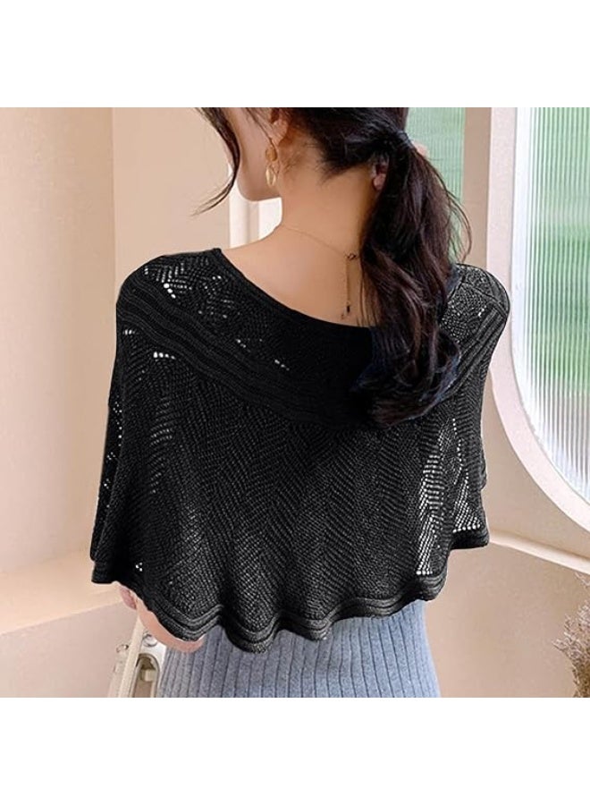 SUNSAR Knitted Sun-Proof Shawl with Pearl Pin Ice Silk Shawl for Women Summer Hollow-Out Knit Shawls Wraps, Women Open Knit Top - Image 5