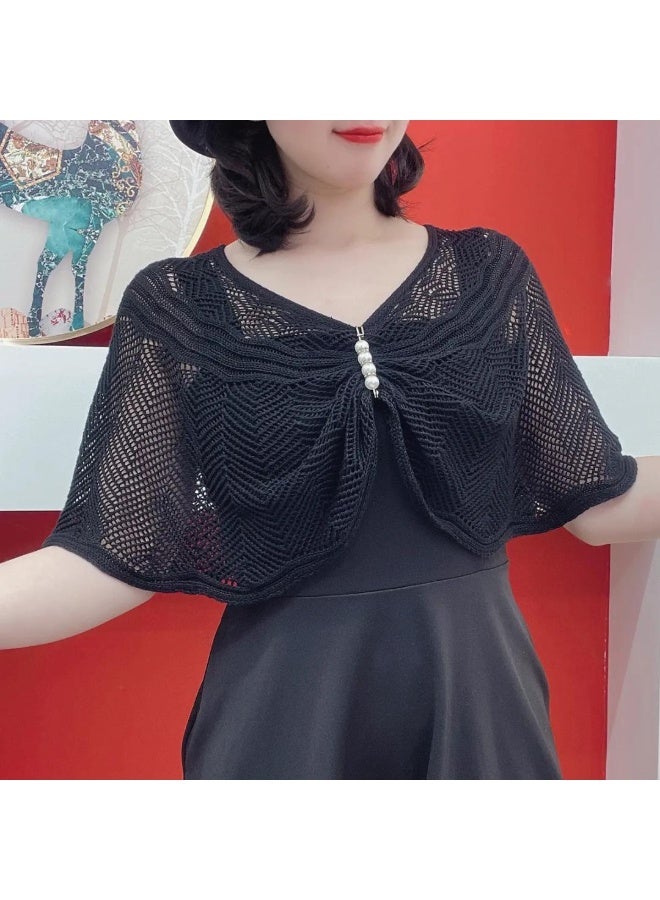 SUNSAR Knitted Sun-Proof Shawl with Pearl Pin Ice Silk Shawl for Women Summer Hollow-Out Knit Shawls Wraps, Women Open Knit Top - Image 4