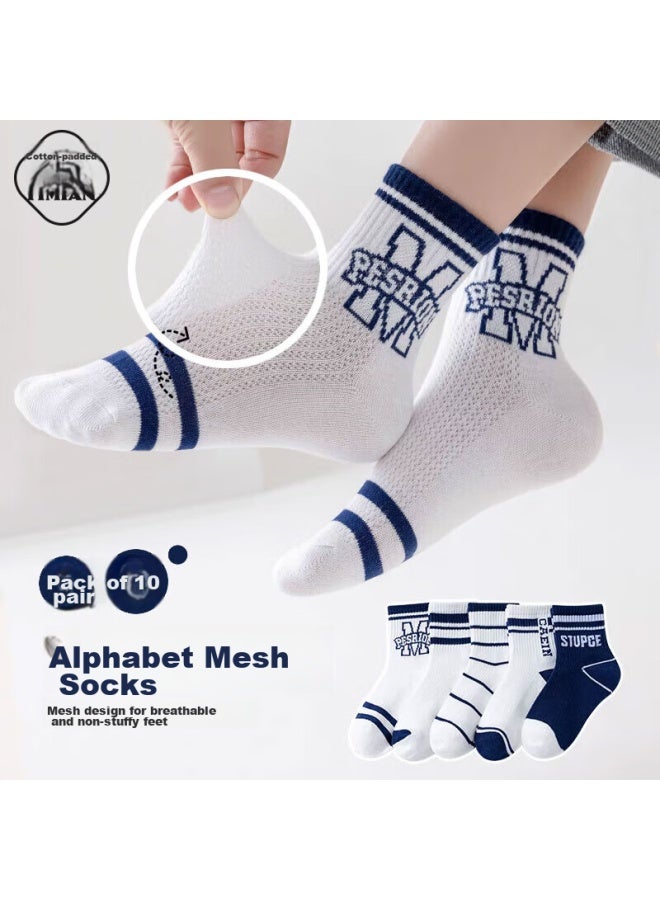 Yimian Children's Socks, Boys' Summer Mesh Thin Breathable Cotton Socks, Big Boys And Teenagers Short Socks, 8 Pairs - Image 1