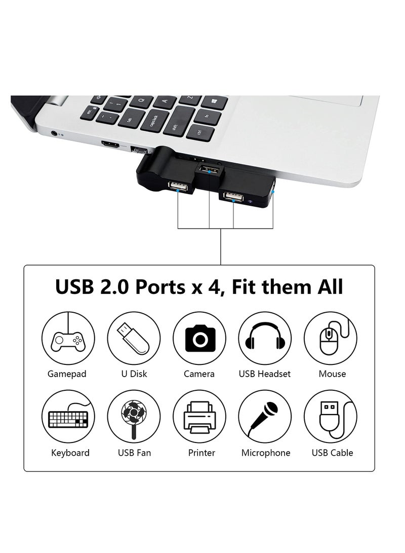 Excefore USB Hub, 4-Port Slim USB Splitter Degree rotatable USB Expansion allocator, for PC, Laptop, Keyboard, Mouse, Hard Drives and Other USB 2.0 Adapter - Image 3