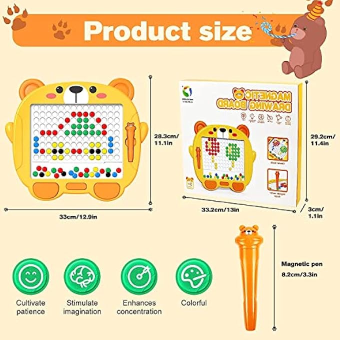 AM ANNA Magnetic Drawing Board for Kids, Magnetic Dot Art Drawing Board with Colorful Magnetic Beads and Pen, Travel Toys for Toddlers, Montessori Educational Preschool Toy for Ages 3+ Kids (80 Beads) - Image 3