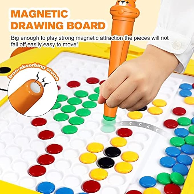 AM ANNA Magnetic Drawing Board for Kids, Magnetic Dot Art Drawing Board with Colorful Magnetic Beads and Pen, Travel Toys for Toddlers, Montessori Educational Preschool Toy for Ages 3+ Kids (80 Beads) - Image 5