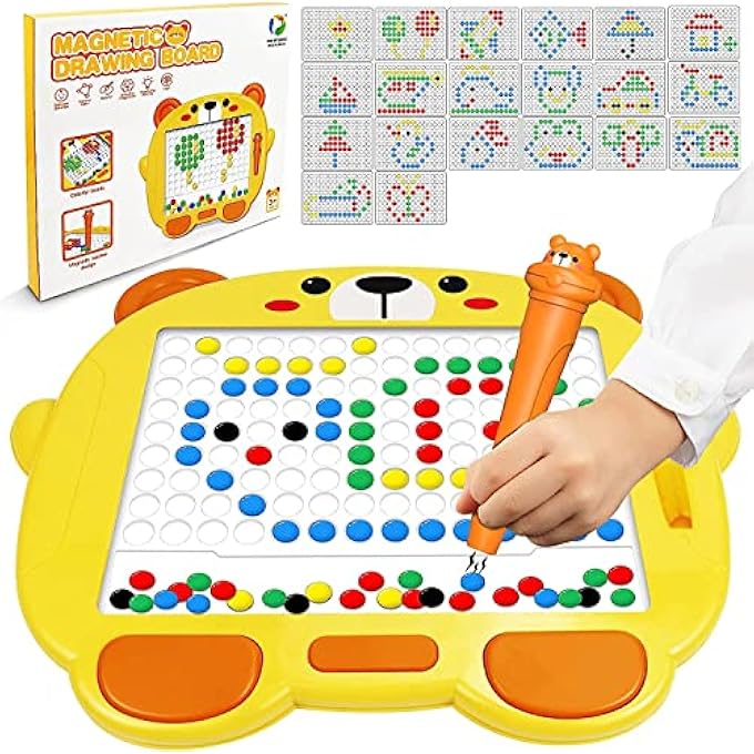 AM ANNA Magnetic Drawing Board for Kids, Magnetic Dot Art Drawing Board with Colorful Magnetic Beads and Pen, Travel Toys for Toddlers, Montessori Educational Preschool Toy for Ages 3+ Kids (80 Beads) - Image 1
