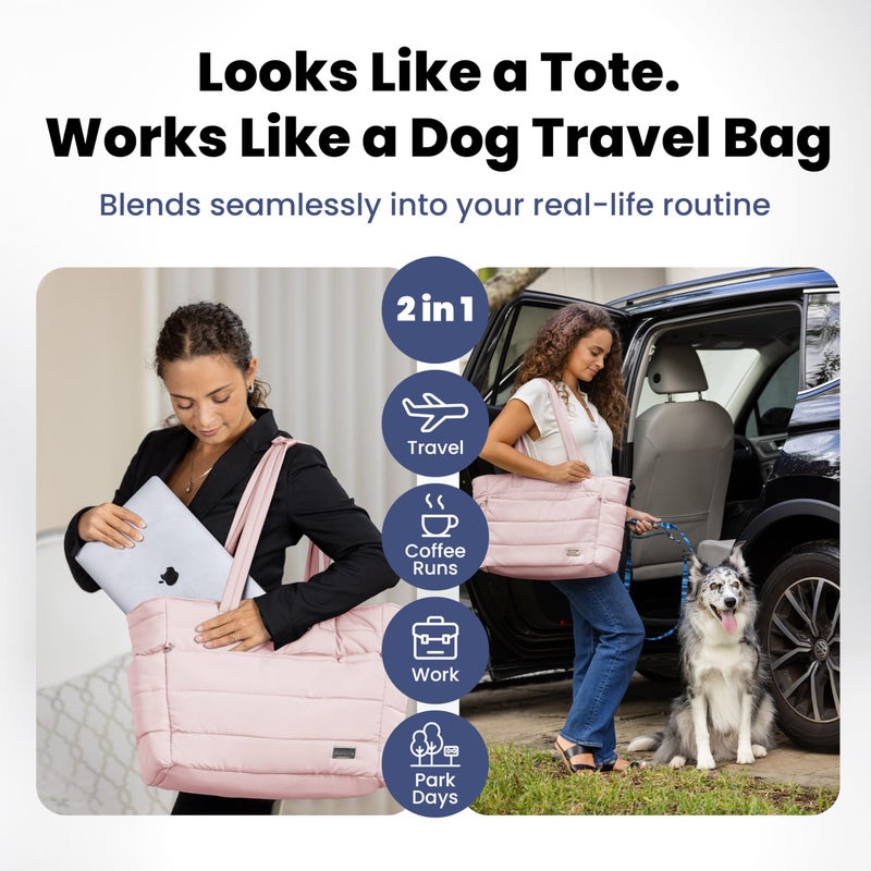 rubyloo Puffer Dog Travel Bag for Dog Moms â€“ Doggy Diaper Bag with Pet Bowls & Food Storage or Everyday Puffy Tote â€“ Doggy Mom Gifts for Women â€“ Lightweight, Travel-Ready Gift for Pet Lovers - Pink - Image 2