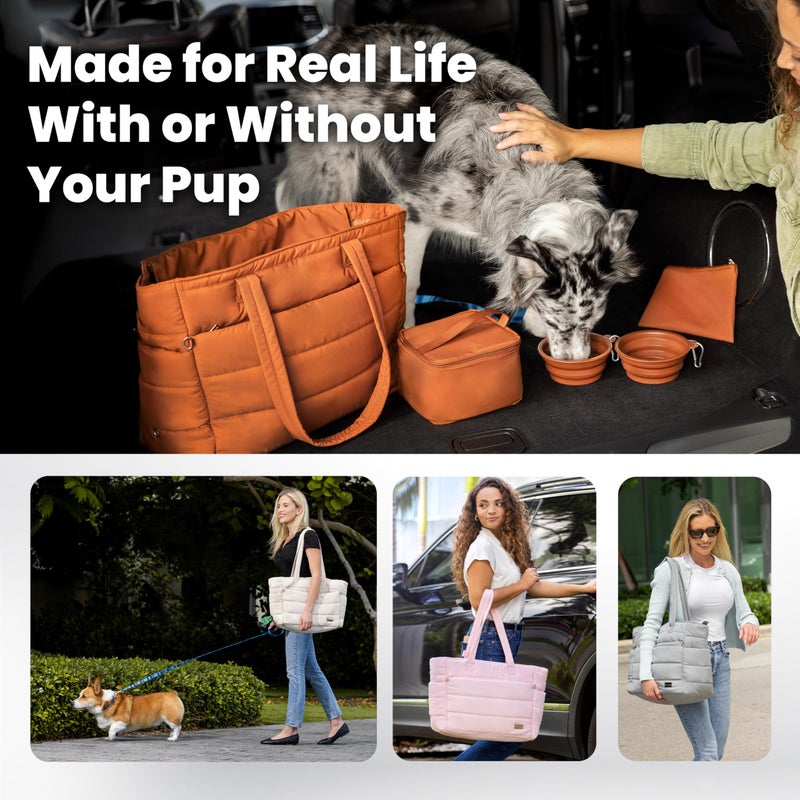 rubyloo Puffer Dog Travel Bag for Dog Moms â€“ Doggy Diaper Bag with Pet Bowls & Food Storage or Everyday Puffy Tote â€“ Doggy Mom Gifts for Women â€“ Lightweight, Travel-Ready Gift for Pet Lovers - Pink - Image 5