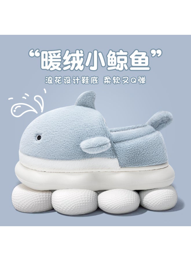 Shark Children's Cotton Slippers Girls' Winter Parent-child Boys' Baby Slippers Women's Bag With Fleece-lined Warm Cotton Shoes