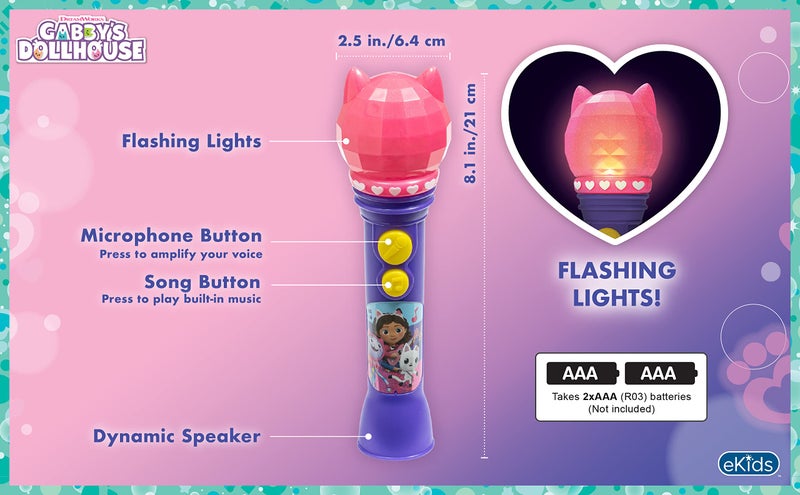 eKids DreamWorks Gabby's Dollhouse Toy Microphone for Kids, Musical Toy for Girls with Built-in Song, Great Stocking Stuffers for Kids - Image 4