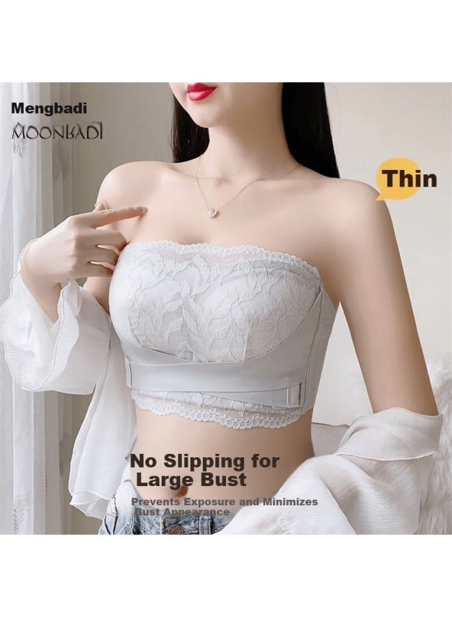 Moonbadi Women's Large Bust Minimizing Strapless Lace Wireless Push-up Bra Anti-slip Bandeau Bra - Image 1