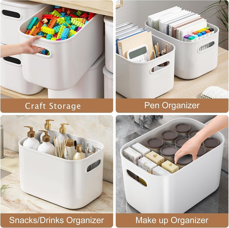 ORGIDOL 6 Pack White Storage Bins with Lids Stackable Storage Container for Organizing, Small Storage Boxes with Handle for Shelves, Cute Organizer Bins for Craft, Snacks, 9.85x6.9x5.7 inch - Image 4