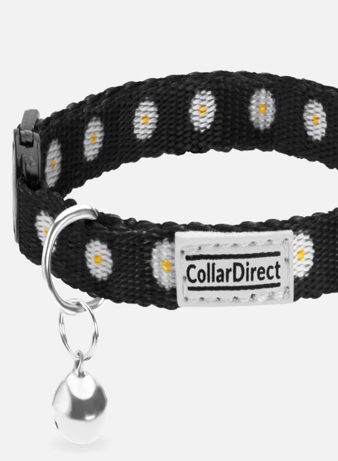 CollarDirect Cat Collar with Bell Floral Pattern 2 Pack Set Flower Adjustable Safety Breakaway Collars for Cats Kitten (Black + Green) - Image 2