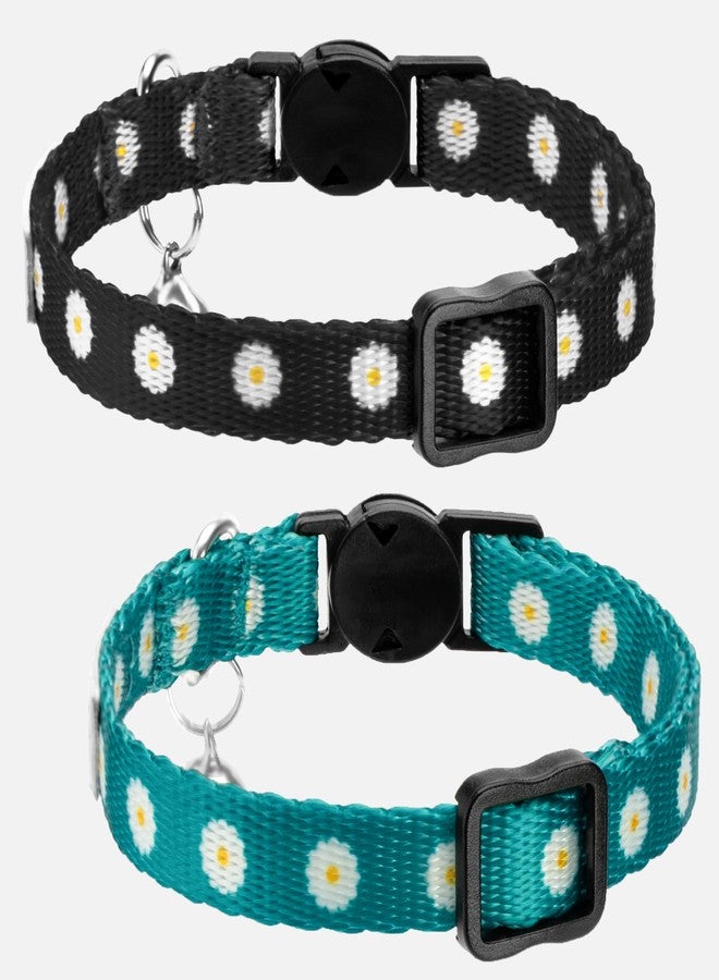 CollarDirect Cat Collar with Bell Floral Pattern 2 Pack Set Flower Adjustable Safety Breakaway Collars for Cats Kitten (Black + Green) - Image 5