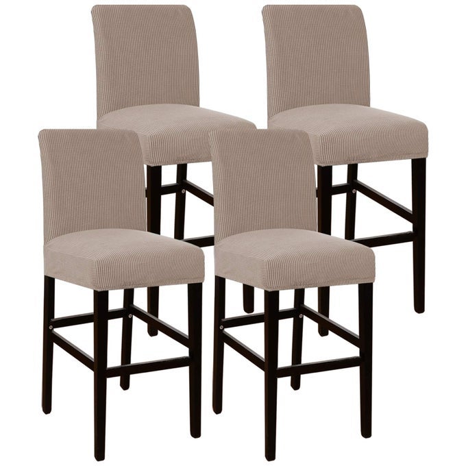 HIGH STRETCH BAR STOOL COVER PUB COUNTER CHAIR SEAT SLIPCOVER FOR DINING ROOM CAFE FURNITURE PROTECTORS NON SLIP WITH ELASTIC BOTTOM SET OF 4 SAND