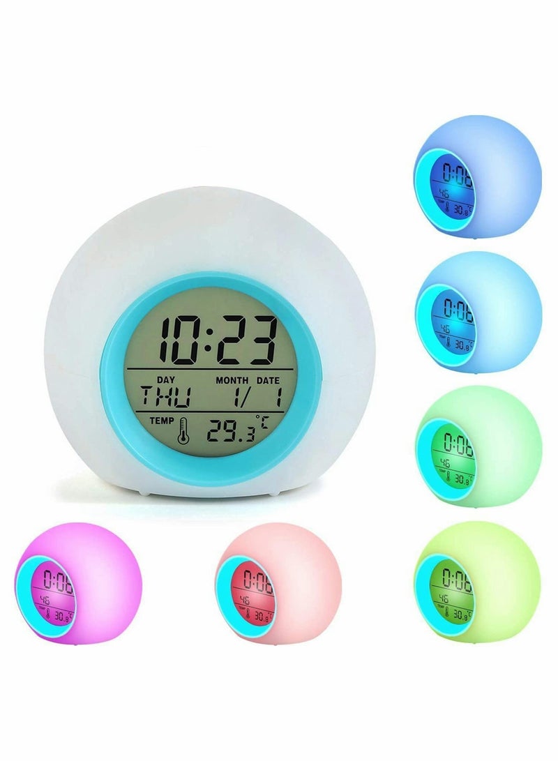 KASTWAVE Kids LED Alarm Clock, Color Changing Night Light, Colorful Spherical Night Lamp - Image 1