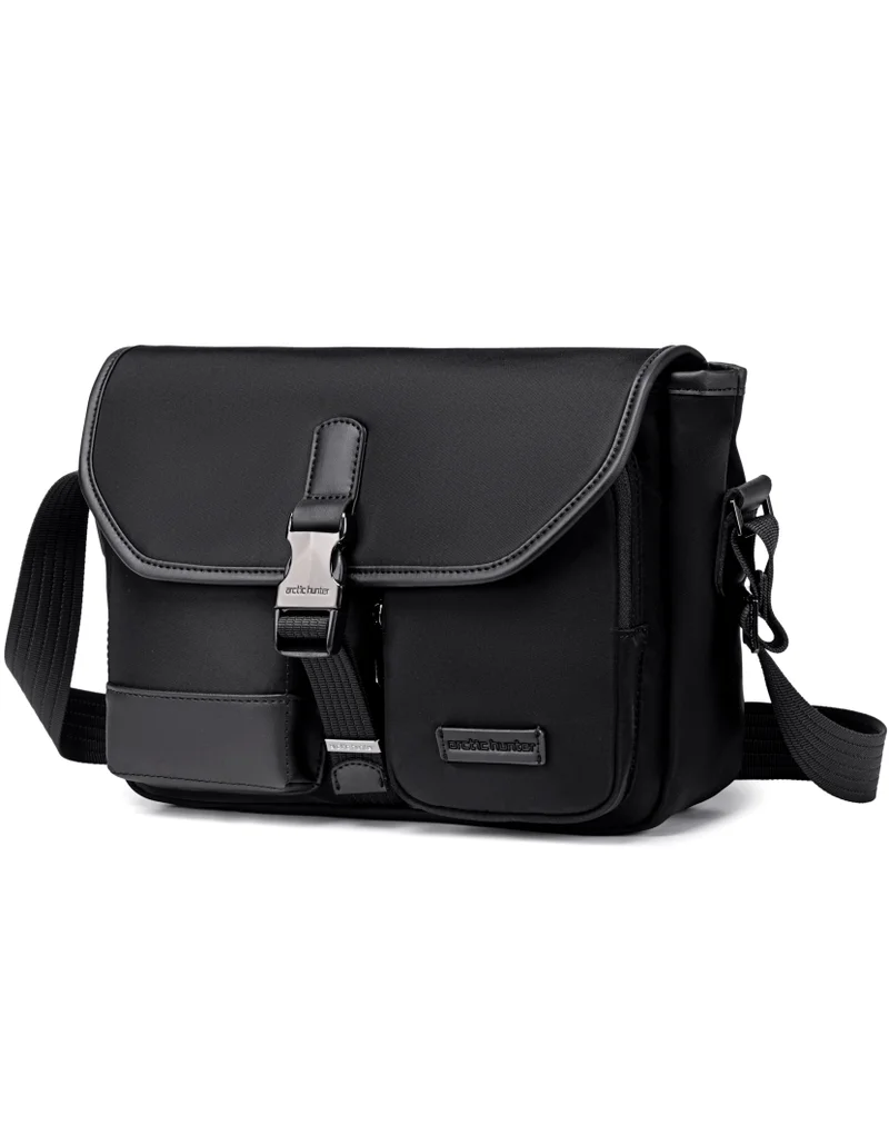أركتيك هانتر Durable Sling Bag Anti-Theft Water Repellent Durable Stylish Shoulder Bag with Multiple Compartments for Casual/ Daily/ Travel, KB00827, Black