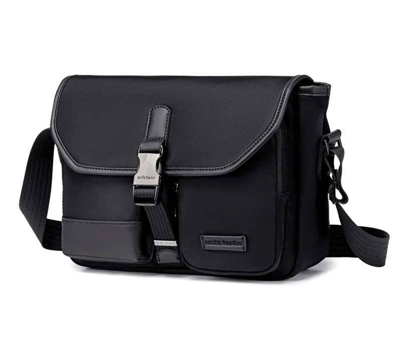 أركتيك هانتر Durable Sling Bag Anti-Theft Water Repellent Durable Stylish Shoulder Bag with Multiple Compartments for Casual/ Daily/ Travel, KB00827, Black