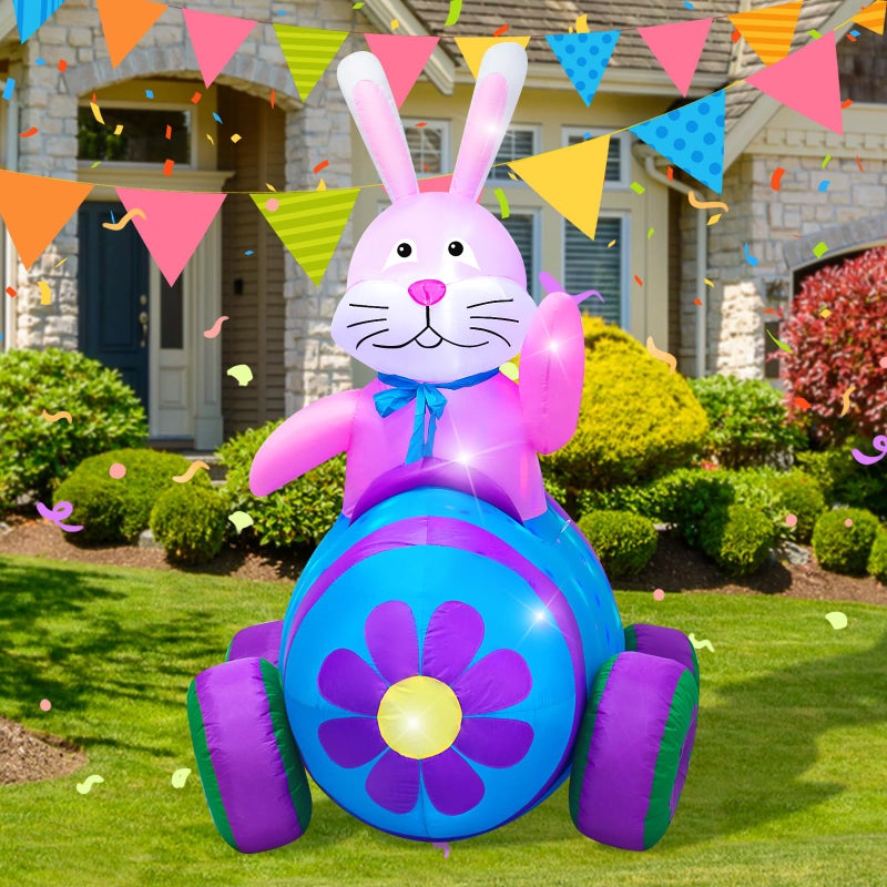 AJY 4Ft Easter Inflatables Bunny Decorations with LED Lightsï¼ŒHappy Easter Bunny Blow Up Yard Indoor Outdoor Holiday Decor - Image 5