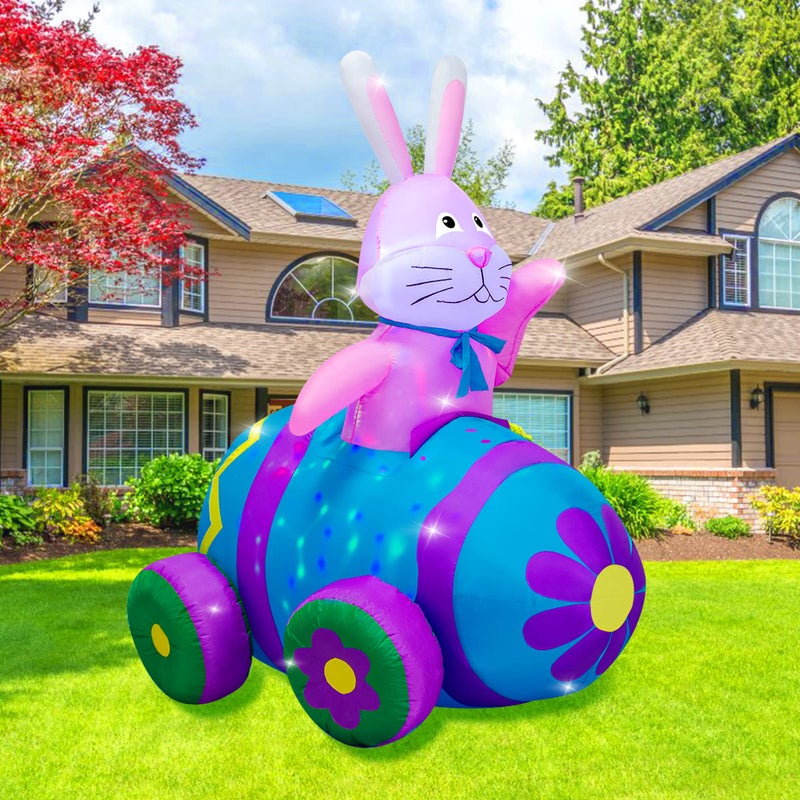 AJY 4Ft Easter Inflatables Bunny Decorations with LED Lightsï¼ŒHappy Easter Bunny Blow Up Yard Indoor Outdoor Holiday Decor - Image 3