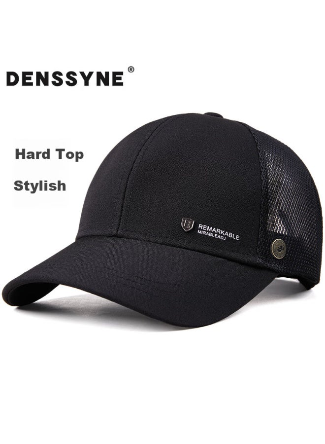 Denssyne Men's Thin Summer Sun Protection Half-mesh Hard Top Breathable Mesh Cap Duck Tongue Casual Fishing Outdoor Baseball Cap - Image 1