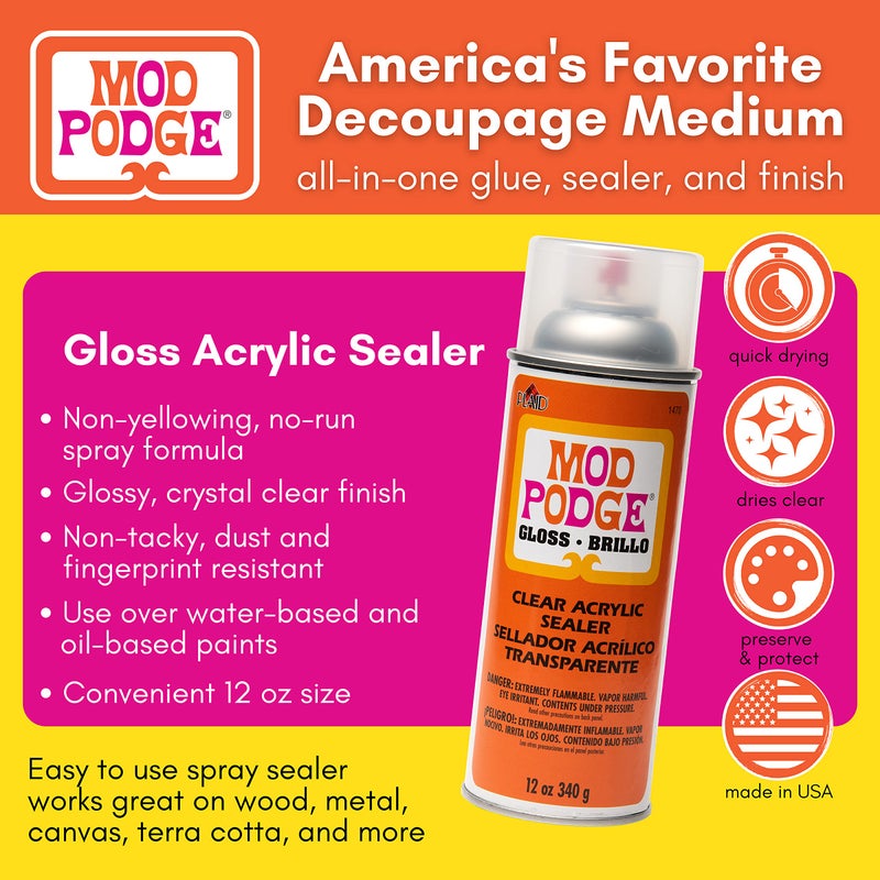Mod Podge Spray Acrylic Sealer that is Specifically Formulated to Seal Craft Projects, Dries Crystal Clear is Non-Yellowing No-Run and Quick Drying, 12 ounce, Gloss - Image 2