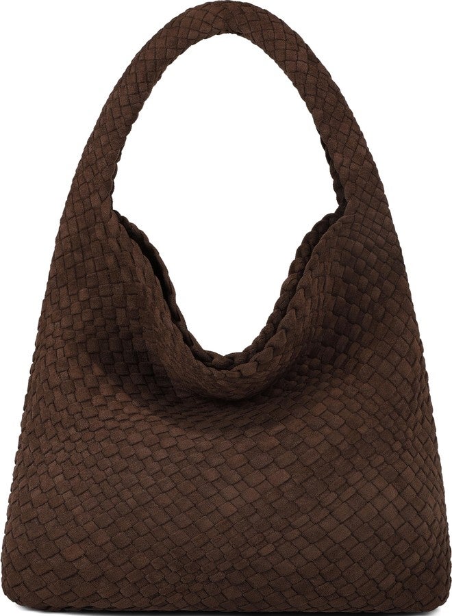 Queenoris Fashion Hobo Bags for Women Top-handle Shoulder Bag Vegan Leather Purses Soft Summer Tote Bag, Coffee-suede, Medium - Image 1