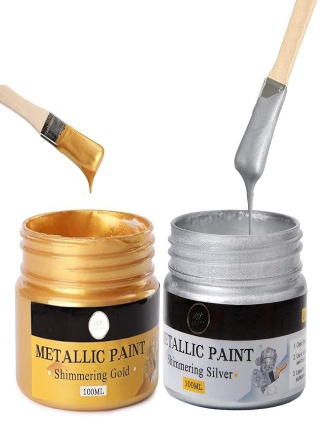 ASK VARK WALA Acrylic Metallic Colour Paint Non Fading & Shimmering with Rich Pigments Non Toxic Metallic Colours Ideal for Beginners & Kids Artist 200ml (GOLD, SILVER)