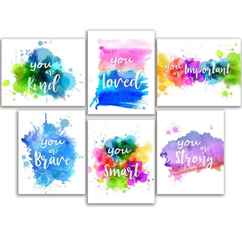 Watercolor Inspirational Quotes Home Art Decor  You are Smart You are Kind You are Important  Colorful Abstract Paint Splats Positive Quotes Wall Art Prints  Set of 6 (8X10) Unframed