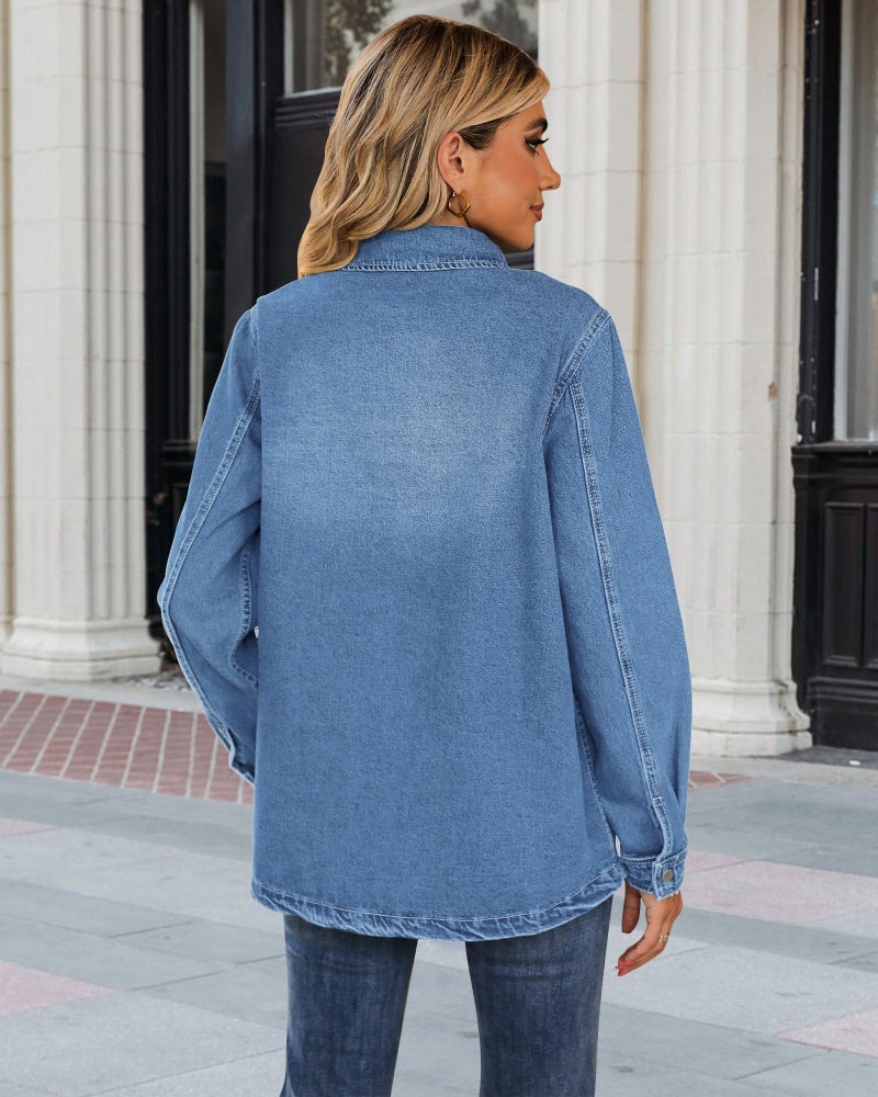 luvamia Oversize Blue Jean Jacket For Women Summer Spring Jackets For Women 2025 Country Concert Outfits Denim Tops Jacket Shackets For Women 2025 Size Medium Size 8 10 - Image 4