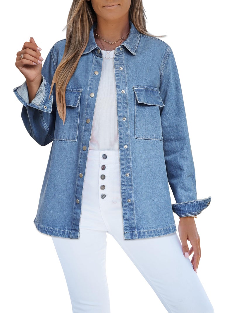 luvamia Oversize Blue Jean Jacket For Women Summer Spring Jackets For Women 2025 Country Concert Outfits Denim Tops Jacket Shackets For Women 2025 Size Medium Size 8 10 - Image 1