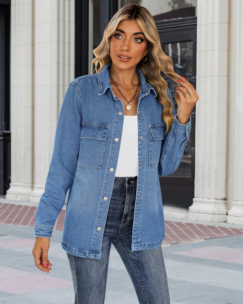 luvamia Oversize Blue Jean Jacket For Women Summer Spring Jackets For Women 2025 Country Concert Outfits Denim Tops Jacket Shackets For Women 2025 Size Medium Size 8 10 - Image 3