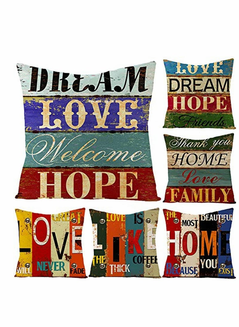 Set of 6 Decorative Throw Pillow Covers for Home and Car, Stylish Love Life Design, Perfect for Sofa and Bedroom 18x18 Inch