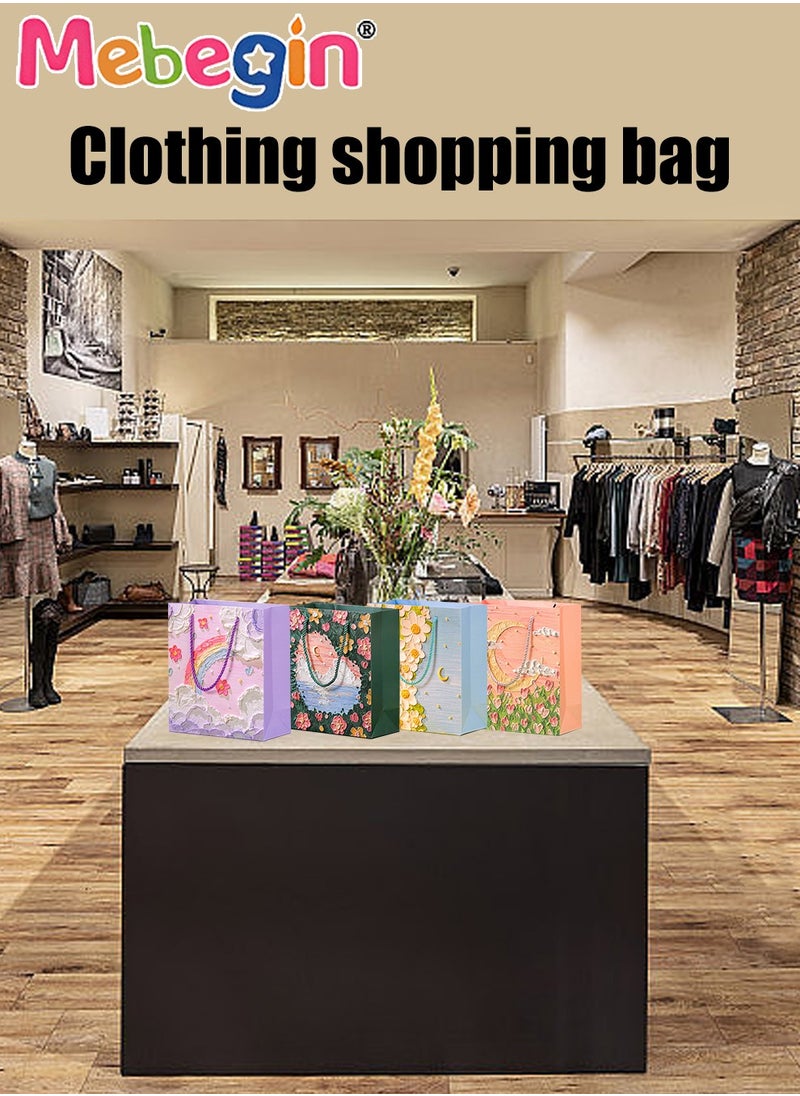 MEBEGIN 8 Pcs Premium Painted Bag with Handles, 22*25*10cm Beautiful Candy Favor Bags, 4 Kinds of Pattern Paper Bags for Wedding Brithday Parties, 2 Pcs of Each Pattern  - Image 2