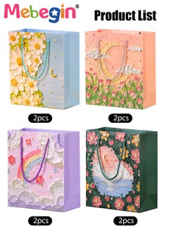 MEBEGIN 8 Pcs Premium Painted Bag with Handles, 22*25*10cm Beautiful Candy Favor Bags, 4 Kinds of Pattern Paper Bags for Wedding Brithday Parties, 2 Pcs of Each Pattern  - Image 3