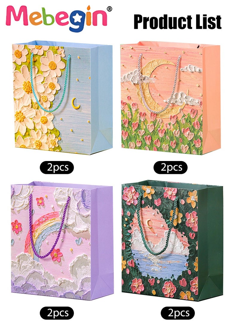 MEBEGIN 8 Pcs Premium Painted Bag with Handles, 22*25*10cm Beautiful Candy Favor Bags, 4 Kinds of Pattern Paper Bags for Wedding Brithday Parties, 2 Pcs of Each Pattern  - Image 3