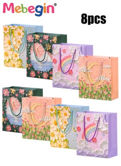 MEBEGIN 8 Pcs Premium Painted Bag with Handles, 22*25*10cm Beautiful Candy Favor Bags, 4 Kinds of Pattern Paper Bags for Wedding Brithday Parties, 2 Pcs of Each Pattern  - Image 1