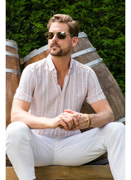 Buratti Slim Striped Button Collar Cotton Slim Fit Shirt Men's Shirt CF23S116097