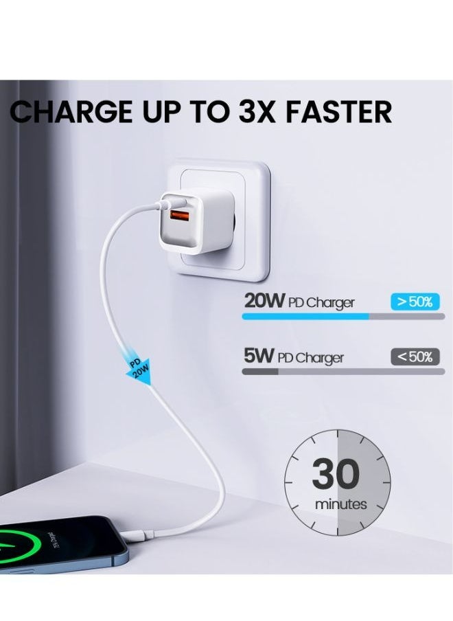 شاحن حائط من لينوك النوع USB-Cو USB ،بتقنية الشحن السريع مع منفذ مزدوج 20 وات ، منفذ للشحن السريع 3.0 متوافق مع آيفون 15 14 13 12 11 برو ماكس اكس ار اكس اس اكس 8 وايباد وسامسونج جالاكسي واندرويد(أبيض)